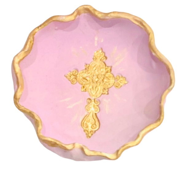 Gold Cross Handmade Pottery Jewelry Dish Communion Easter - Picture 5 of 7